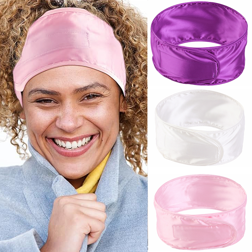 Bandeau de spa réglable en satin soyeux pour femme, idéal pour le maquillage et le lavage du visage, accessoire capillaire doux en tissu éponge