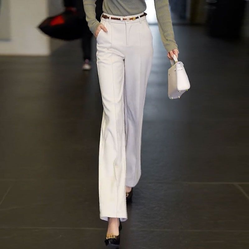 Pantalon de Travail à Jambes Larges pour Femme, Baggy Droit, Blanc et Noir, Vêtement de Bureau, Nouvelle Collection Automne 90