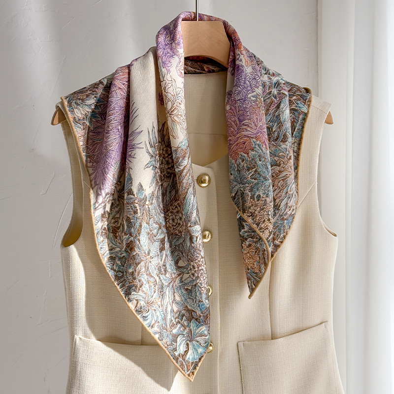 Mode 70CM luxe soie laine écharpe femmes imprimé polyvalent Double face soie laine carré écharpe châle Double usage foulards