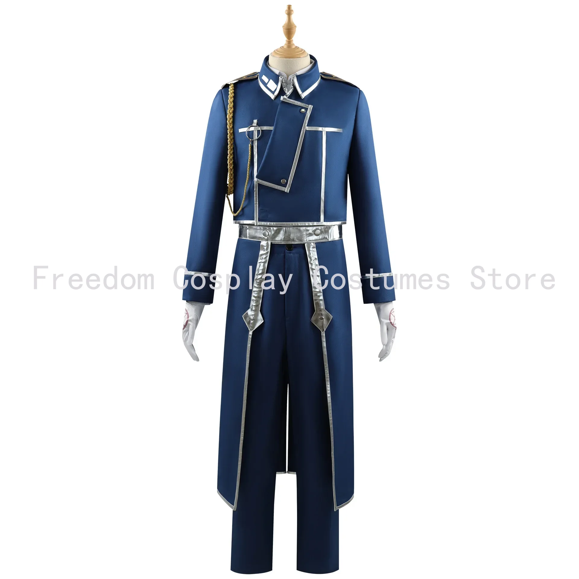 Roy Mustang Anime Fullmetal Alchemist Cosplay Costume pour homme, uniforme avec perruque, manteau militaire bleu, exposition de jeu, tenue de fête sur scène