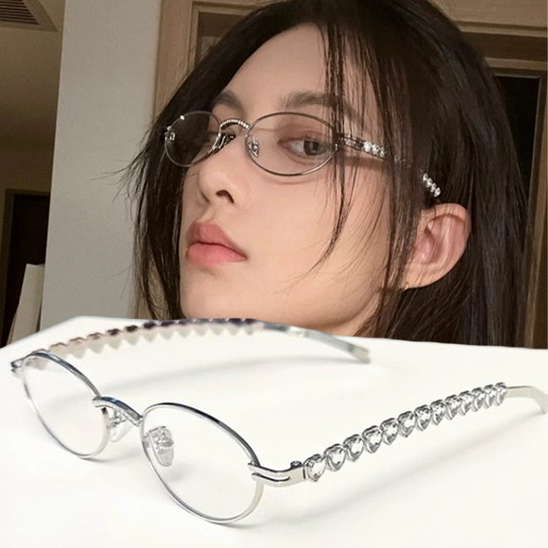 2025 nouvelle mode Cool femme en acier inoxydable cadre ovale lunettes élégant coeur diamants Simple plaine dame lunettes pour femmes filles