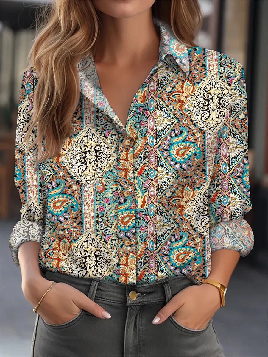 Chemisier ample élégant femme mode tempérament à manches longues femme chemise imprimé décontracté femme chemise haut de vacances