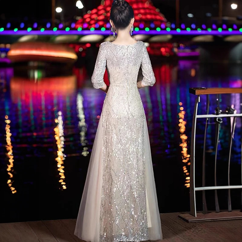 Robe de soirée haut de gamme Banquet Niche lumière luxe hôte acier compagnon conducteur chorale Performance Costume robe longue pour femmes WLF