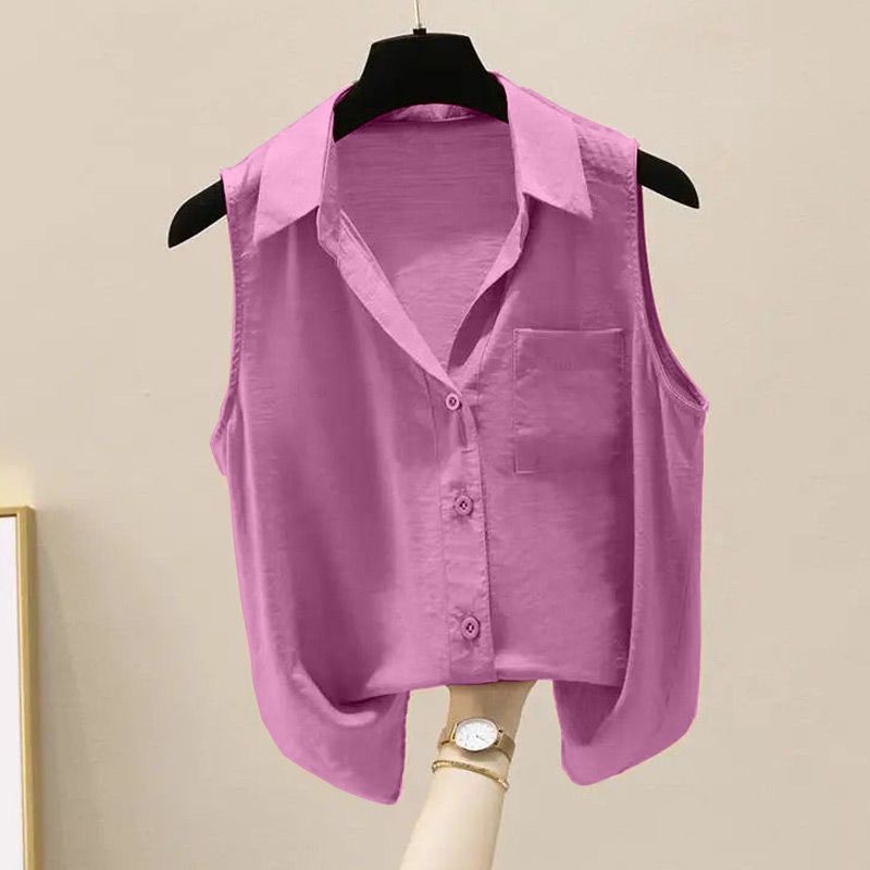 Chemisier sans manches en mousseline de soie pour femme, couleur unie, style coréen, coupe ample, simple boutonnage, nouvelle collection été 2026