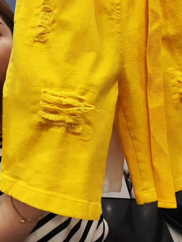 Mode jean coton femmes blanc été nouveau jean ample sarouel taille haute Shorts décontracté femme 2025