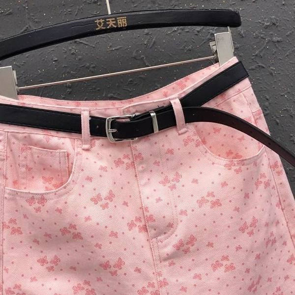 Jupe en jean rose imprimée coréenne pour femme, nouvelle collection été 2026, taille haute, mi-longue et longue, coupe ajustée aux hanches