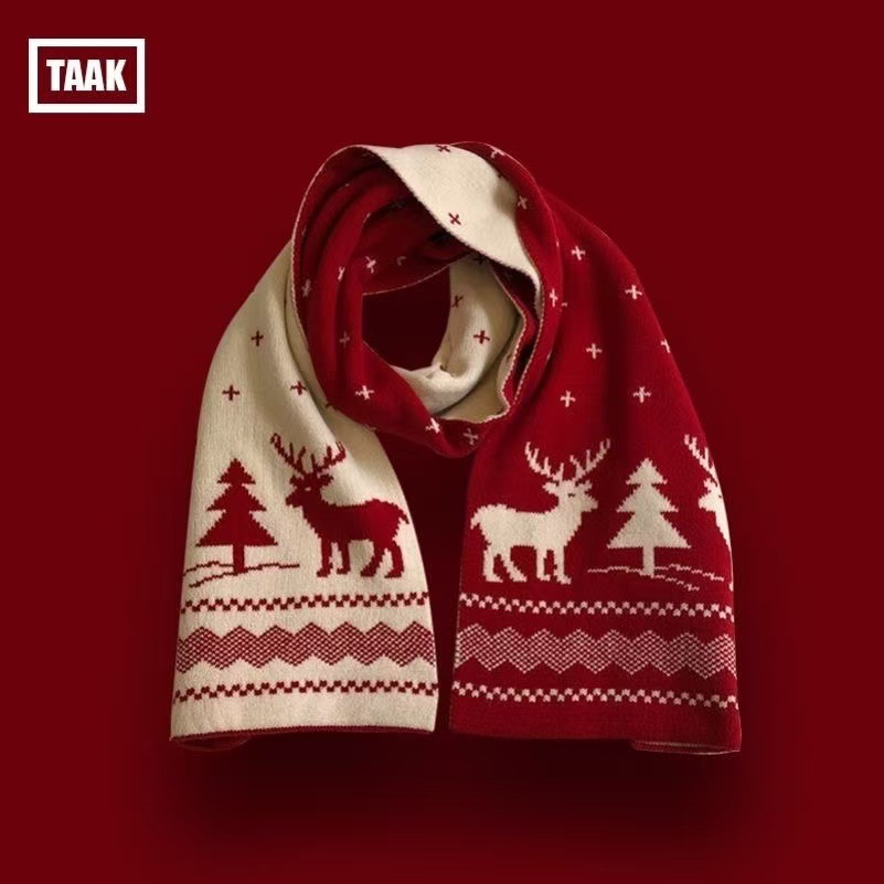 Écharpe d’hiver chaude pour femmes et hommes, motif cerf ou élan, écharpe tricotée double face, châle en laine à la fois tendance et polyvalent, cadeau de Noël pour les filles.