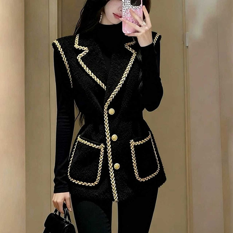 Gilet Blazer Sans Manches en Tweed pour Femme Y2K 2026 Nouveau Modèle Croisé Slim Chic pour le Bureau Gilet de Luxe Streetwear Printemps Commuting