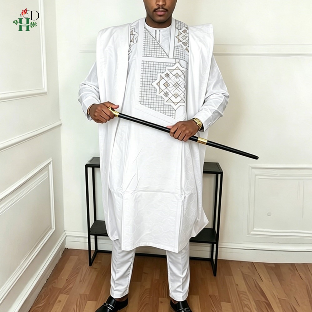 H & D vêtements africains tenue traditionnelle 3 pièces pour homme Bazin Riche Agbada broderie fête de mariage grande taille vêtements pour hommes musulmans