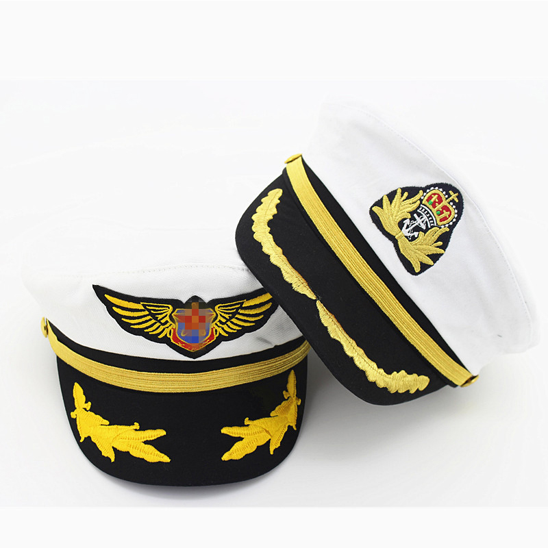 Chapeau de marin pour homme, casquette de capitaine noir et blanc, uniforme de fête costumée, cosplay, scène, casquette militaire plate marine pour adultes hommes et femmes