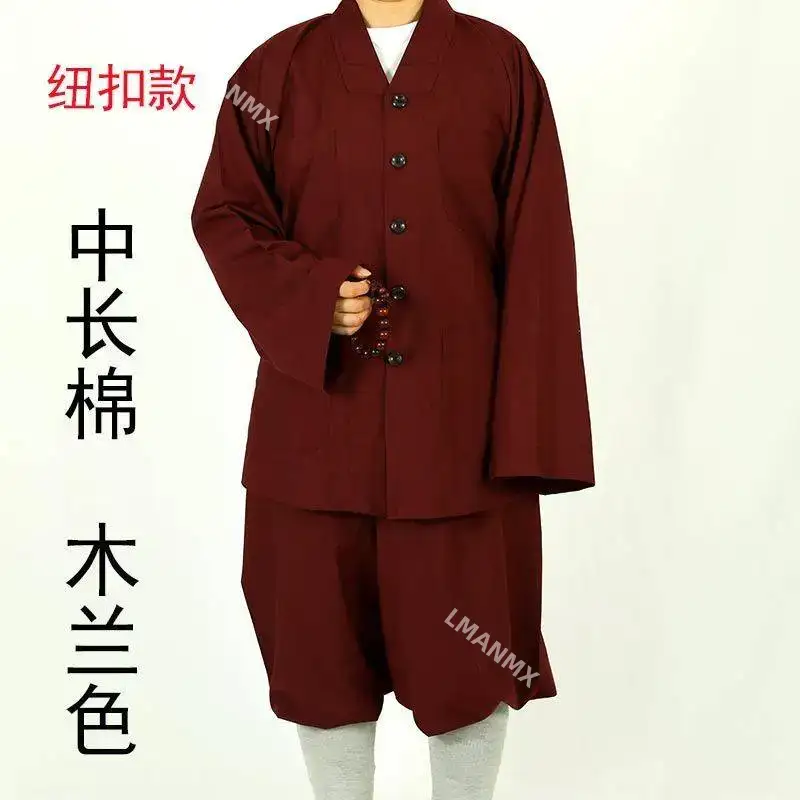 Traditional Chinese Buddhism Arhat Gown Set for Adult Men Monk Robe Clothes Top and Pants Buddhist Clothes