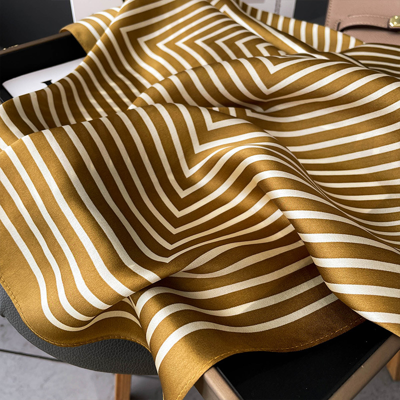 Foulard carré en soie à rayures géométriques pour femmes, 70x70, Simple, cadeaux, bandeau en Satin de haute qualité, châle, foulards de cou