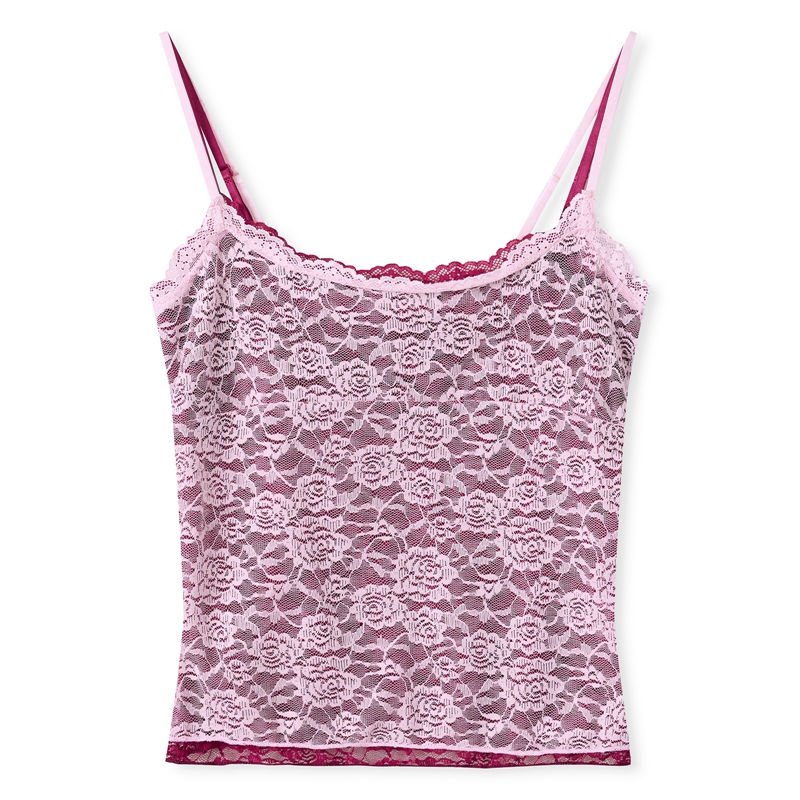 Camisole transparente en dentelle florale pour femme, style coquette, double couche, bretelles spaghetti, crop top féerique, esthétique Y2K, débardeur sans manches