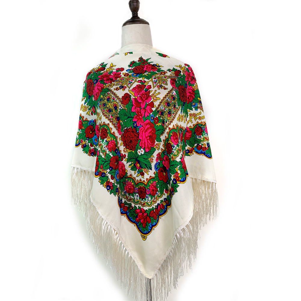 Écharpe carrée nationale russe pour femme, foulards ethniques College floraux rétro, châle bandeau, mouchoir en coton sergé, 120x120cm