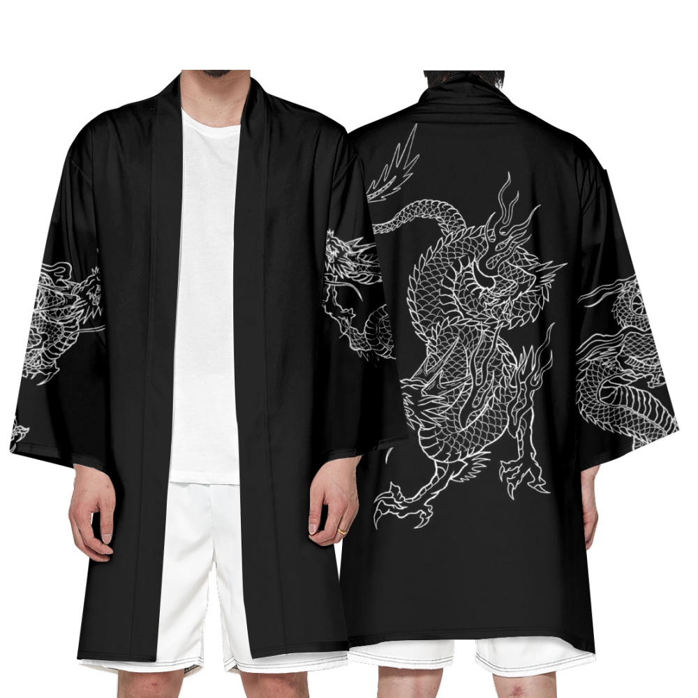 Kimono traditionnel samouraï pour homme, imprimé floral dragon, Haori japonais, cardigan pour femme, Yukata, chemise, robe d'été