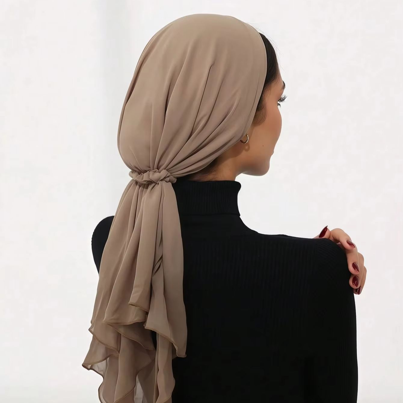 Nouveaux hijabs instantanés en jersey de mousseline pour femmes, avec attache de cheveux en mousseline, turban élastique, bonnet respirant pour l'Aïd, 85*70cm