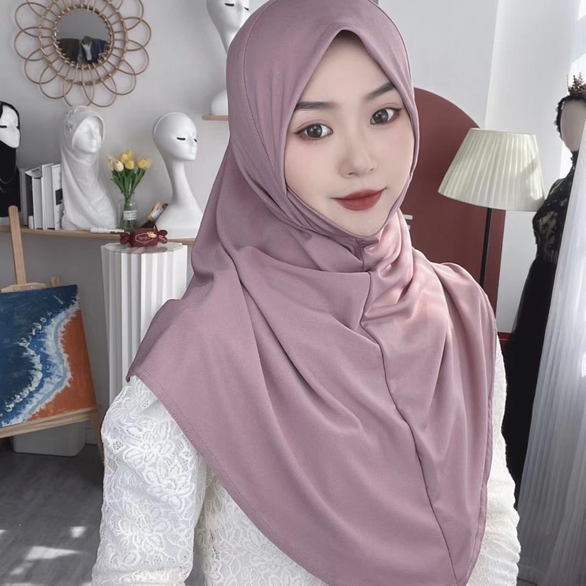 H124 Adultes haute qualité grande taille musulman hijab écharpe avec partie du menton foulard islamique chapeaux armia tirer sur bandeau turban casquettes
