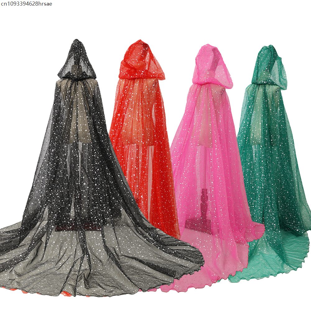 Cape à capuche pour femmes, gothique médiéval, fée elfe, Maxi, longueur au sol, en Tulle, Cape de sorcière Vampire