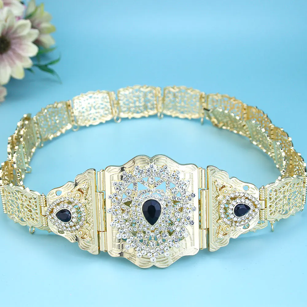 Sunspicems – ceinture Caftan marocain Chic pour femmes, chaîne en métal, longueur réglable, chaîne de taille arabe en cristal, bijoux de mariage algérie