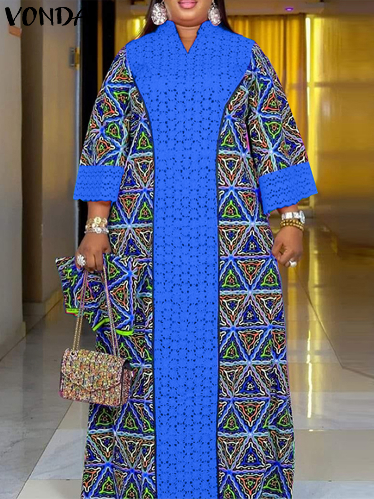 Femmes imprimé fleuri Robe Maxi 2025 VONDA automne à manches longues ample longue Robe bohème robes surdimensionné col en v Robe d'été Baggy