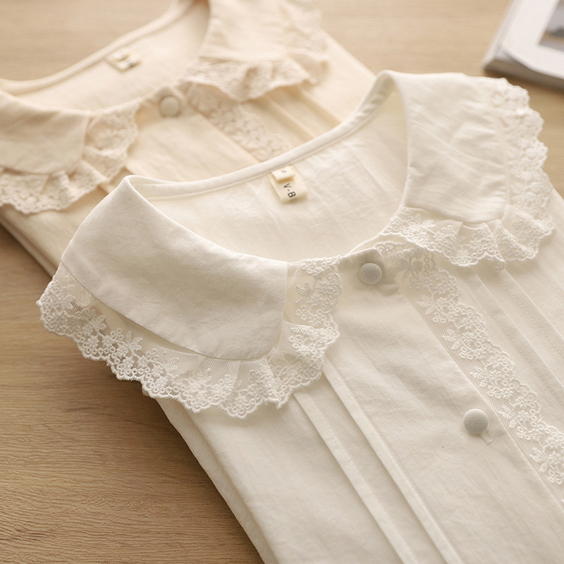 Vêtements d'automne pour femmes, style japonais, col claudine, dentelle patchwork, chemises et chemisiers en coton, vêtements mignons lolita, 2025