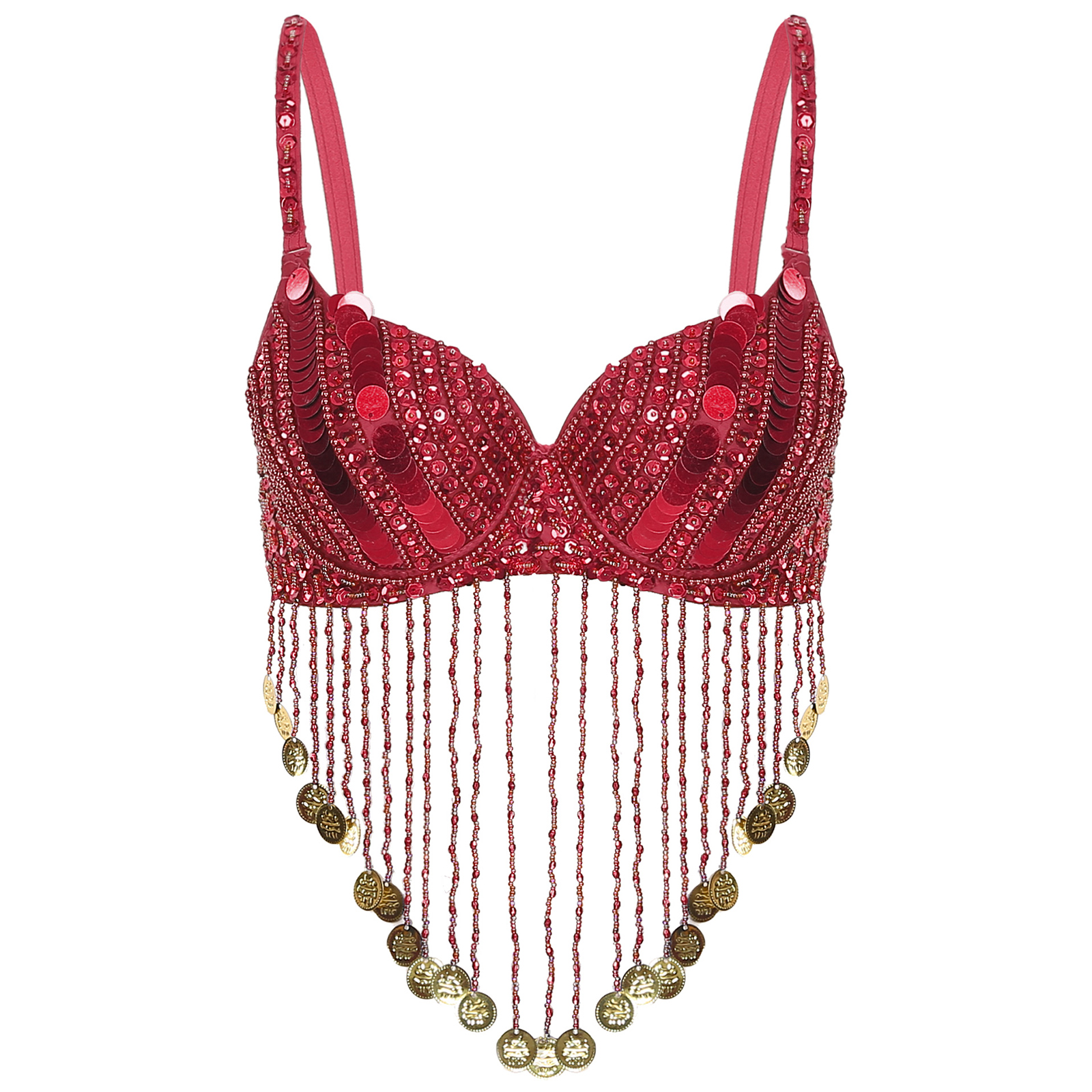 Femmes glands danse du ventre Costume brillant perlé à armatures soutien-gorge paillettes Festival de musique hauts de fête Rave fête Halloween Costumes