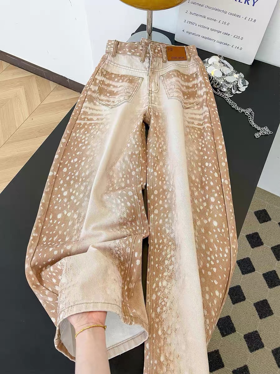 Jean Baggy imprimé léopard rétro américain pour femmes, pantalon en Denim coupe large, Cowboy Y2K, petit ami japonais Grunge High Street, nouveau
