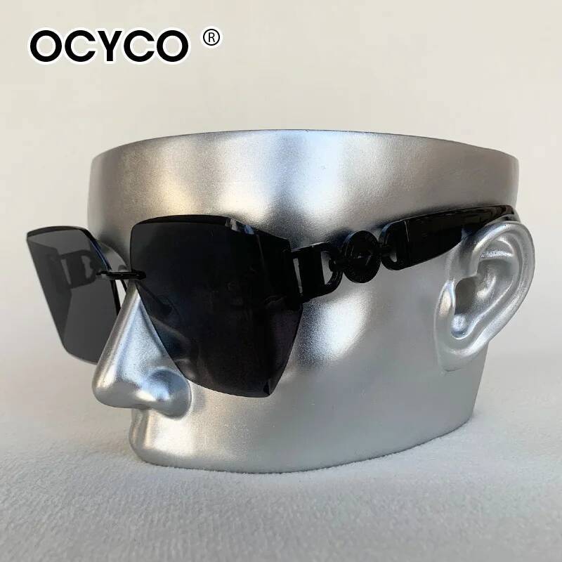 Steampunk – lunettes de soleil carrées sans bords pour hommes et femmes, marque de luxe de styliste en métal, nuances incurvées élégantes, UV400, 2025