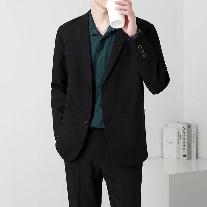 Blazer Slim Fit imbibé pour hommes, veste décontractée intelligente, manteau monochrome à deux boutons, noir, ingent, café, vêtements de mode, document coréen, automne, nouveau