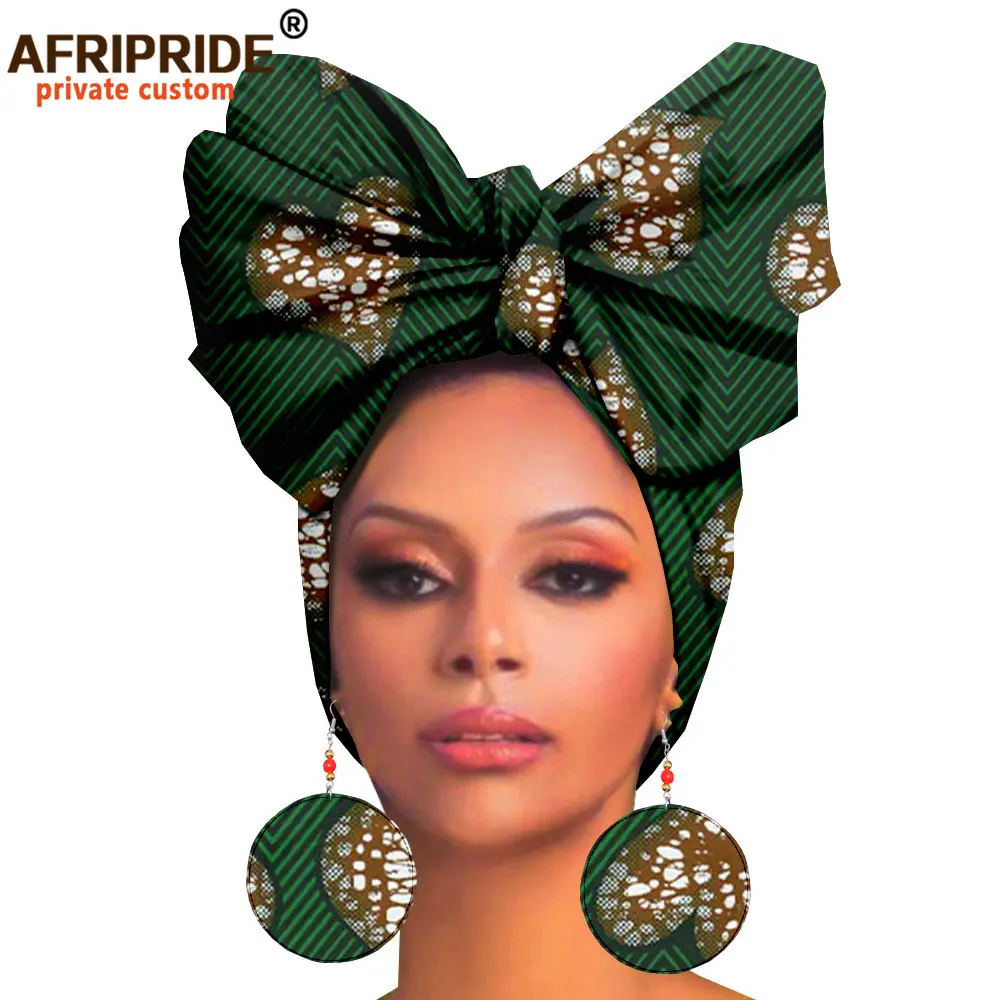 Couvre-chef et boucles d'oreilles africaines pour femmes, foulard de tête africain Ankara, foulard traditionnel, Turban imprimé cire AFRIPRIDE A19H008