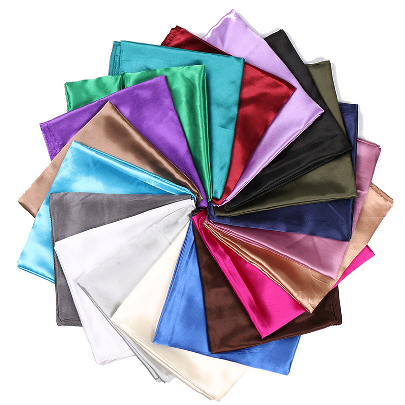 Foulard carré en Satin de soie pour femmes, 90x90cm, mode, couleur unie, Hijab, châle, accessoires pour cheveux