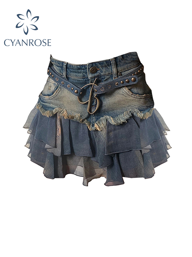 Jupe Patchwork Vintage Y2k pour femmes, jupe d'été, Harajuku, Style coréen, Streetwear, mode élégante, ligne a, Mini jupe, vêtements Pippie