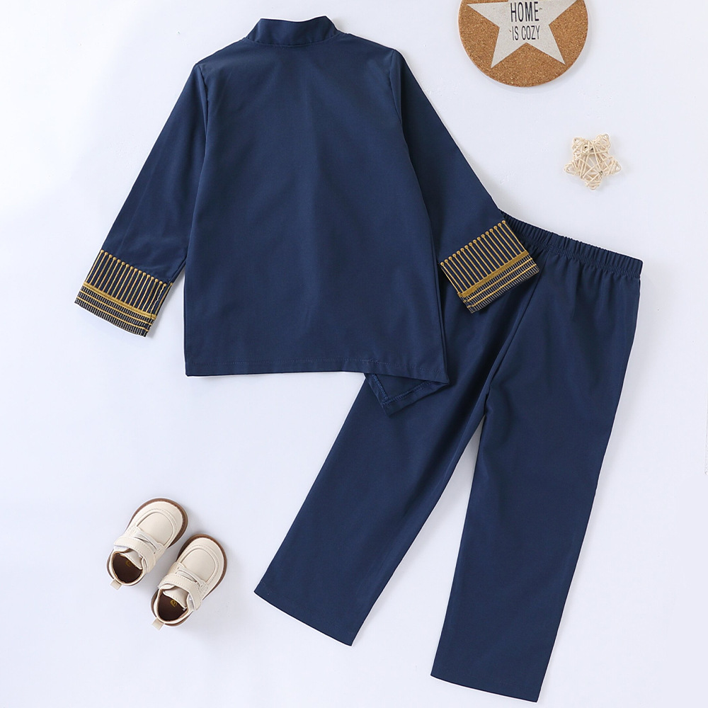 Ensemble de 2 pièces de vêtements africains pour enfants, costumes pour garçons, veste Ankara Dashiki, haut brodé à boutons et pantalon, tenues de mariage pour enfants