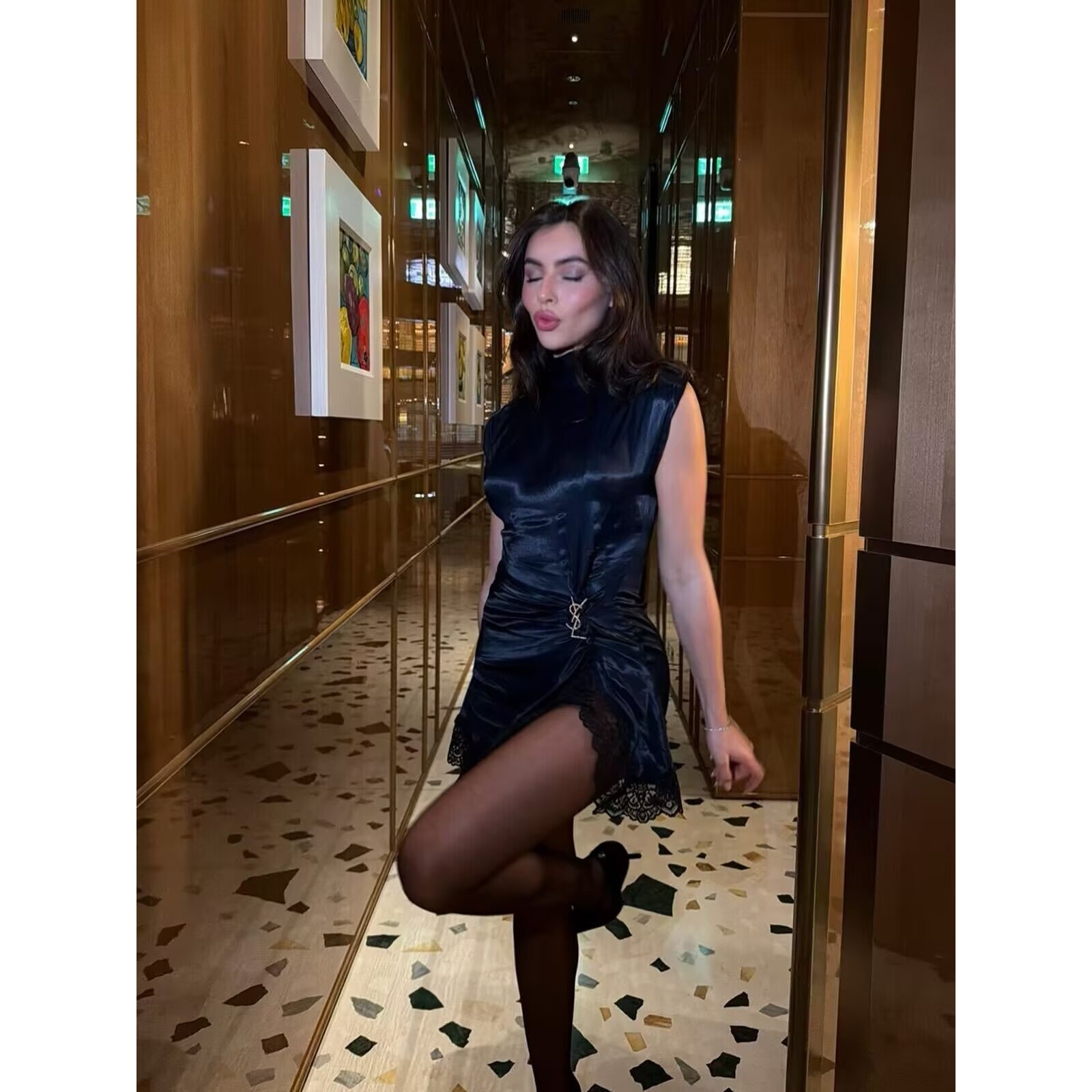 BSAY robes en Satin vêtements pour femmes mode dos zip ourlet dentelle patchwork fente sexy discothèque mini robe chic soirée française