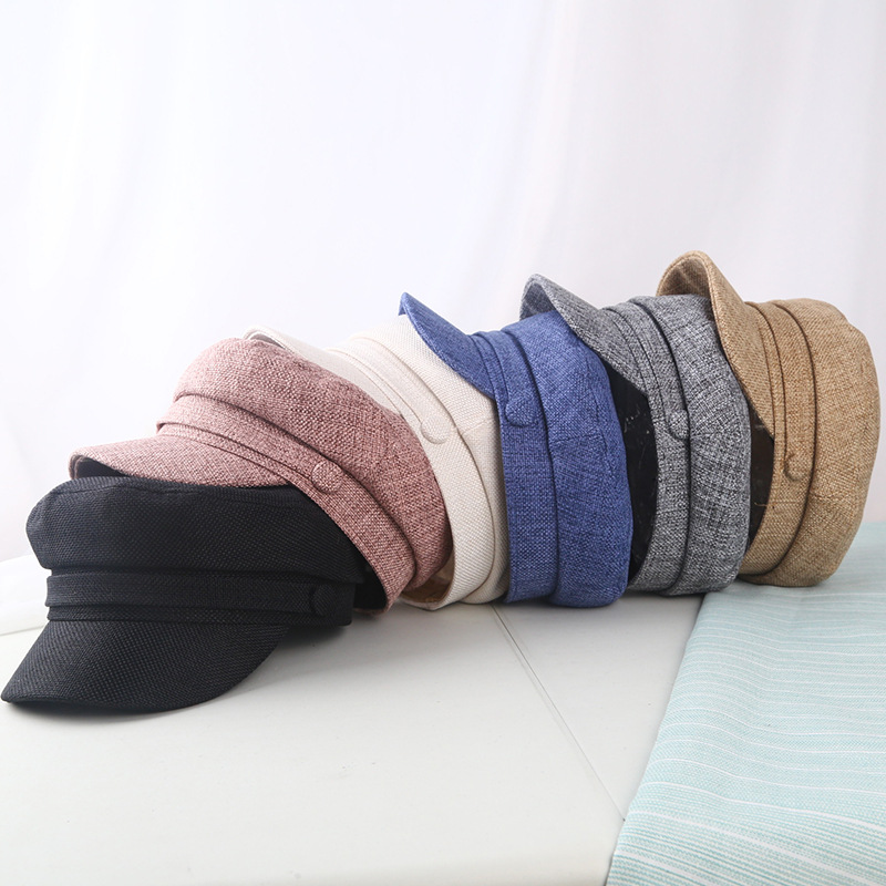Chapeaux militaires en lin pour femmes et hommes, chapeaux de marin, casquette de capitaine à dessus plat, casquette de cadet de voyage, casquettes de la marine, été, automne