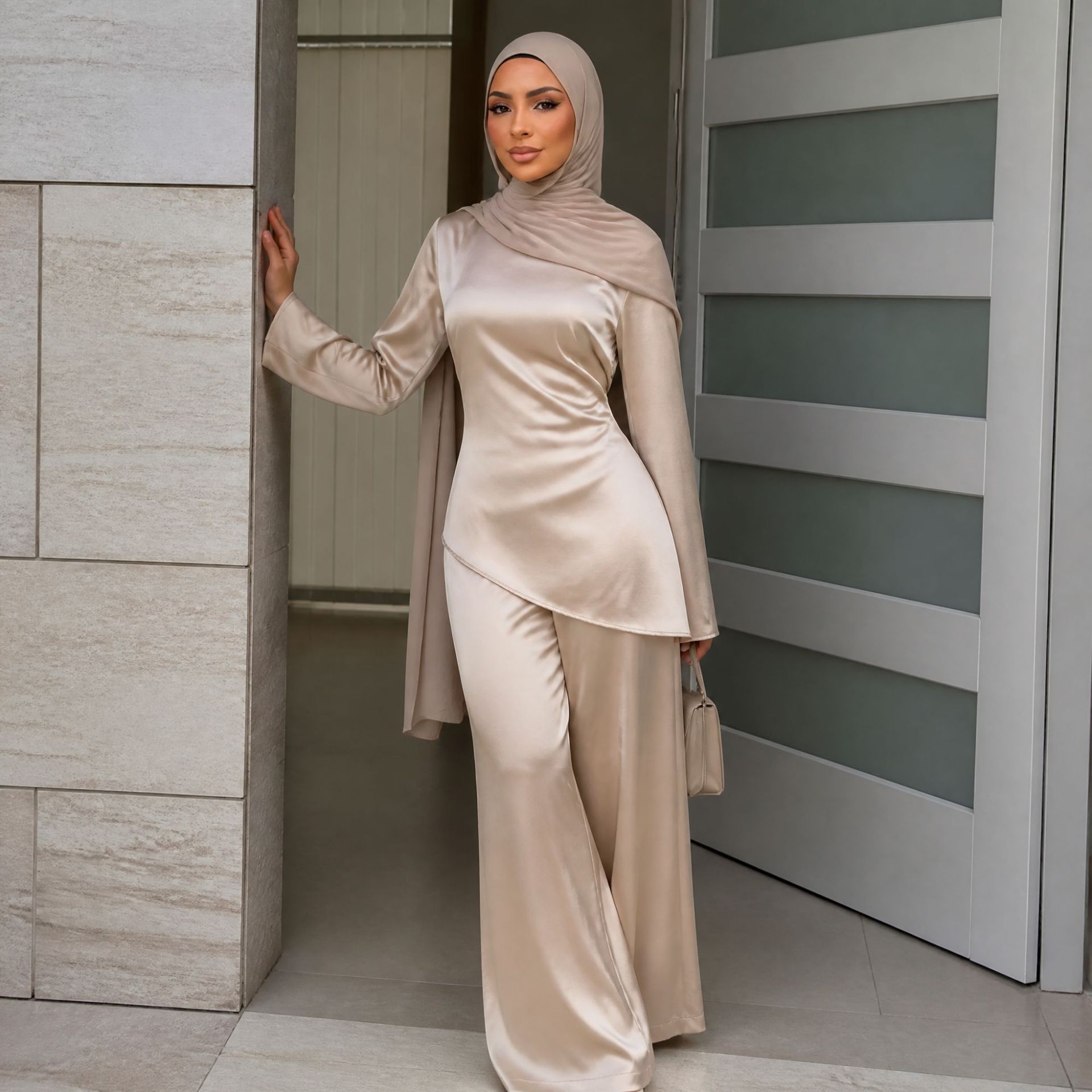 Ensemble 2 pièces pour femme : Blouse et pantalon large, tenue musulmane Eid, haut et pantalon, Ramadan, Maroc, tenues à lacets, Dubaï, Islam, ensemble décontracté