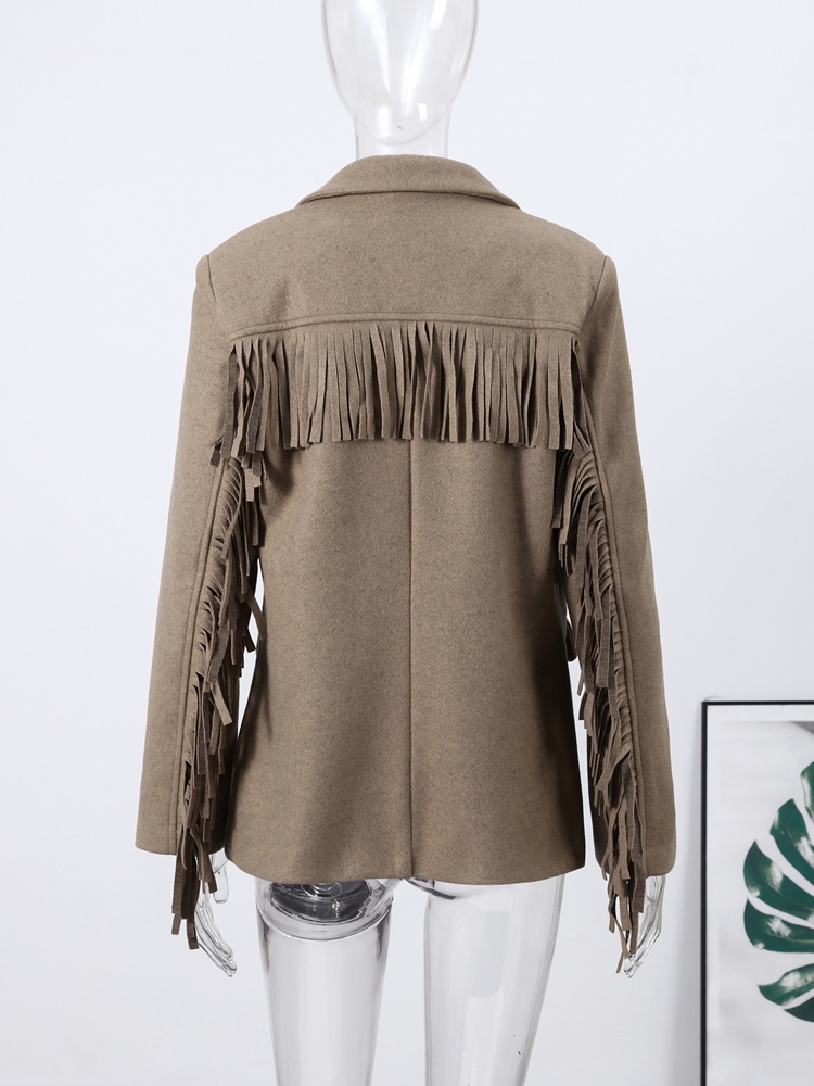 Femmes élégantes Blazer manteau col rabattu manches longues gland solide épais chaud veste femme 2026 printemps bureau dame vêtements d'extérieur