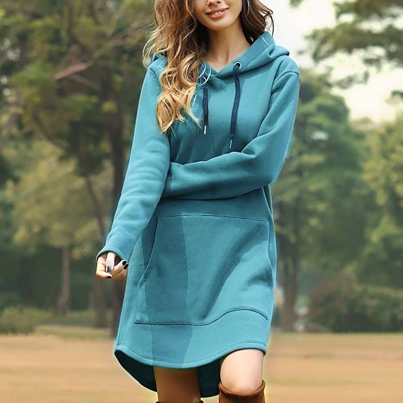Robe sweat-shirt à manches longues pour femmes, pull décontracté, pulls à capuche pour dames, sweats à capuche avec poche, pur document, nouvelle mode