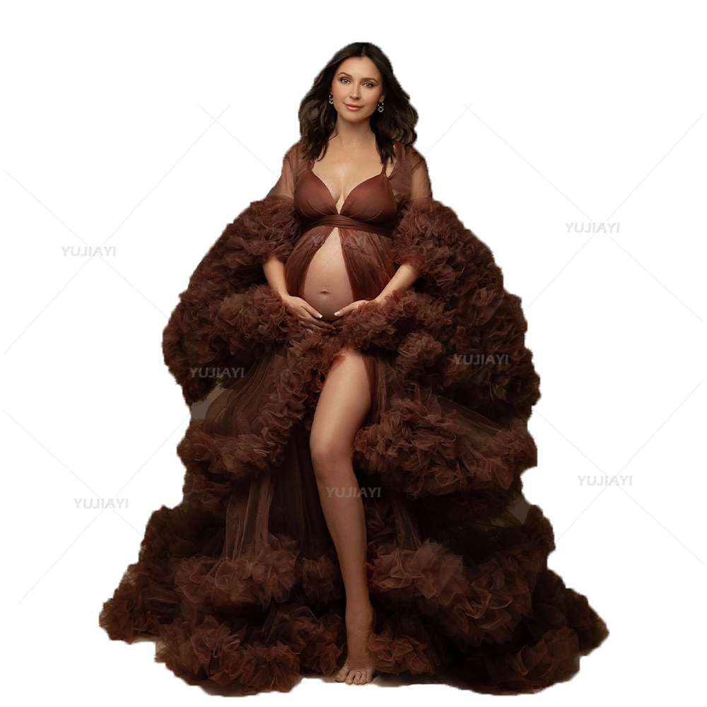 Robes de bal de maternité personnalisées, en Tulle pelucheux, à volants, à plusieurs niveaux, pour femmes, vêtements de nuit de mariée, photographie