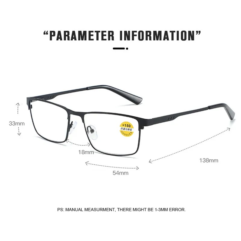 Lunettes de lecture à la mode pour hommes, monture de lunettes de Prescription bloquant la lumière bleue de haute qualité avec charnière à ressort + 75 + 125 + 175 + 225