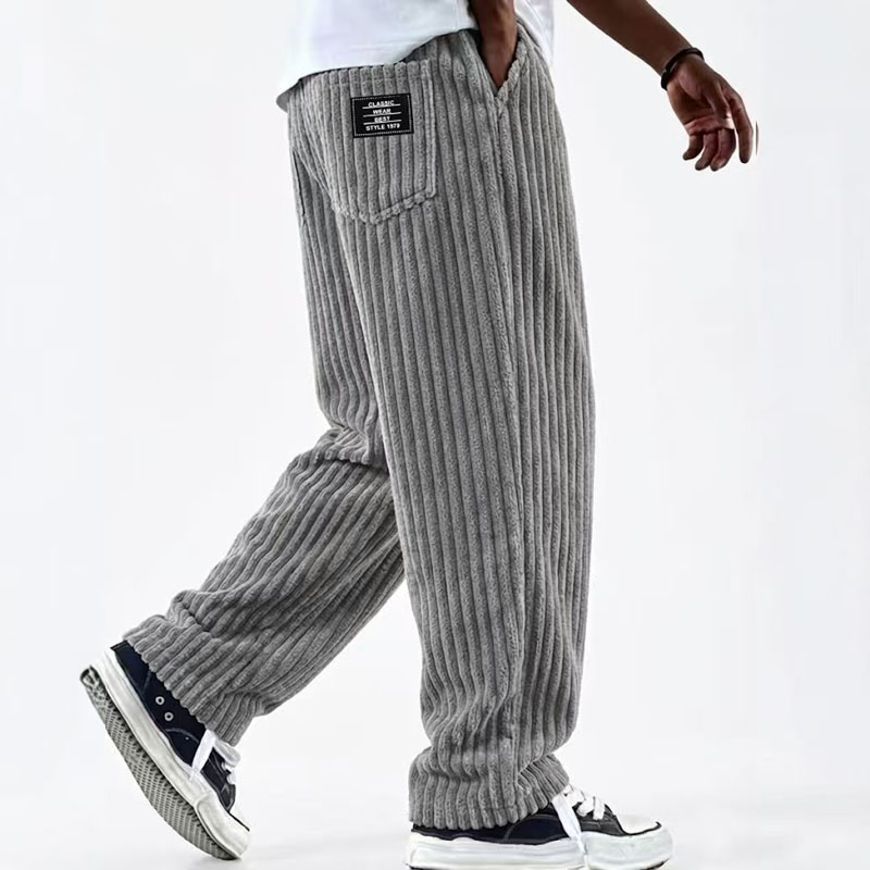 Pantalons décontractés pour hommes, pantalons en velours côtelé, coupe ample, vintage, pantalons baggy, pantalons de survêtement droits, taille élastique, cordon de serrage, streetwear de plein air