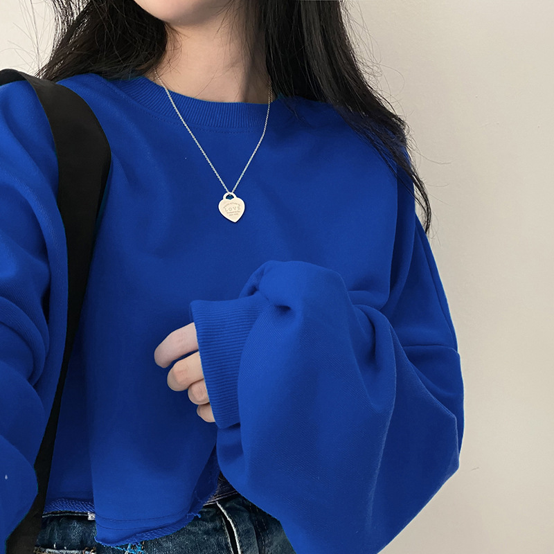 Sweat-shirts courts de mode coréenne pour femmes, hauts courts amples de couleur unie sexy, streetwear décontracté pour femmes, pulls grande taille pour femmes