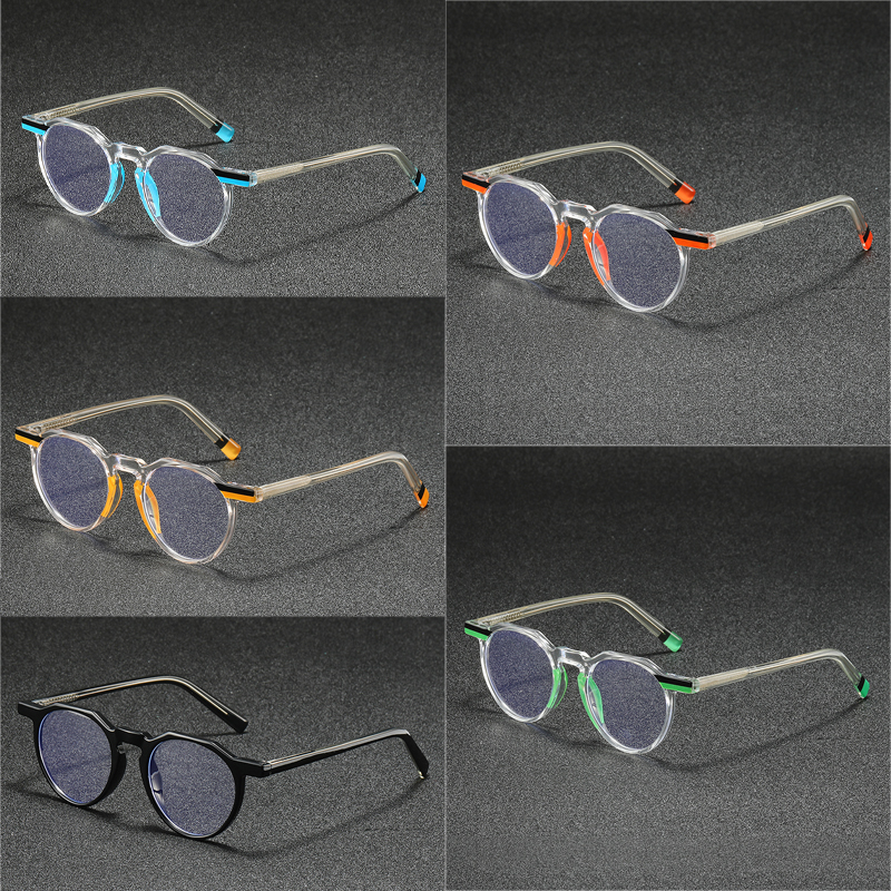 Nouveau cadre de lunettes rondes à la mode hommes femmes TR90 ultraléger couleurs assorties jambes Anti lumière bleue lentille transparente lunettes