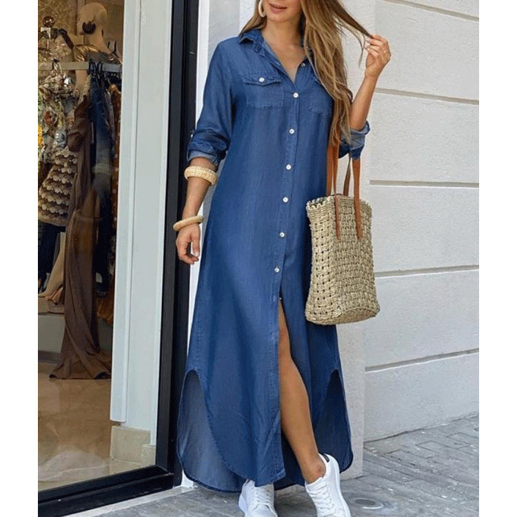 Robe chemise à manches longues pour femmes, robes imprimées Boho décontractées, mode d'été, simple boutonnage, bouton, fête, robe Maxi féminine, robe éducative