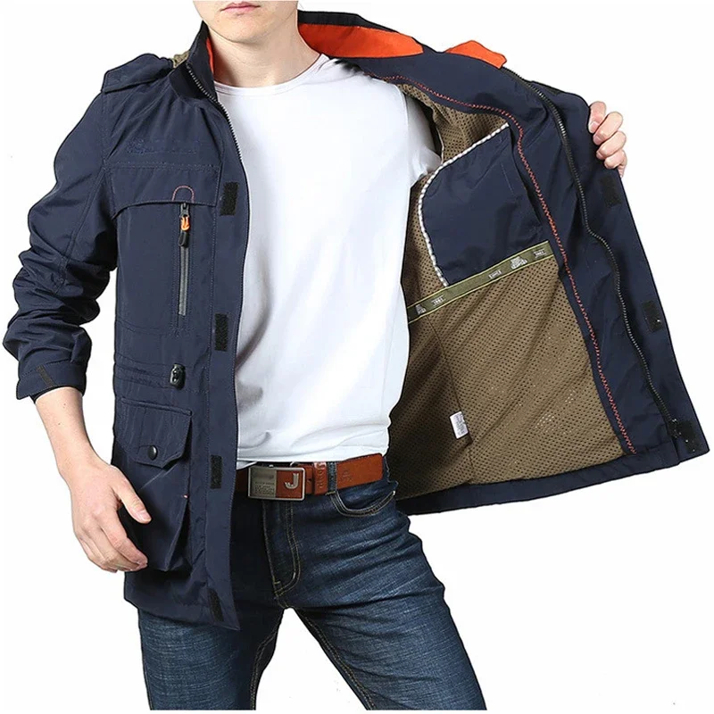 Blouson aviateur cargo à capuche pour hommes, coupe-vent de randonnée, vêtements d'extérieur décontractés, mode armée, printemps, automne