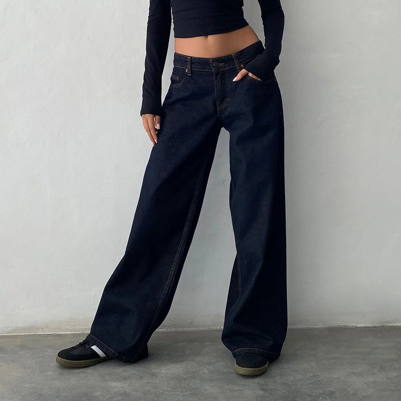 Jean Femme Polyvalent, Couleur Unie, Taille Basse, Fermeture Éclair, Bouton, Poches, Streetwear Quotidien