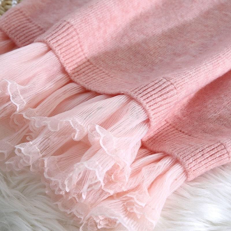 Robe pull en dentelle épissée pour femme, nouvelle collection automne-hiver 2026, style coréen, ample, longue, pull chaud en tricot pour femme