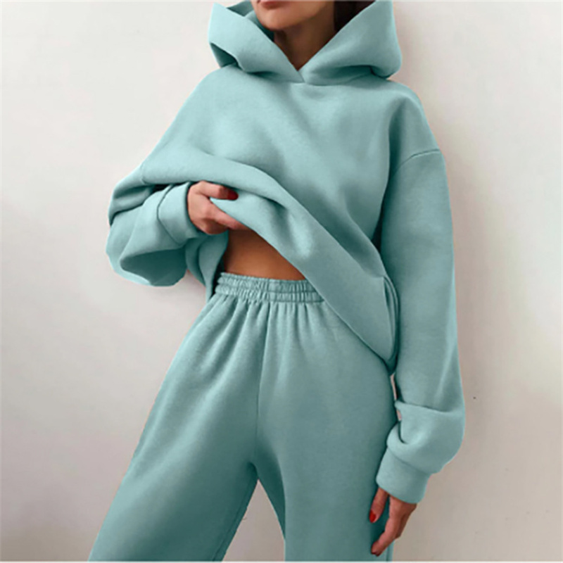 Sweat à capuche PVD deux pièces pour femme, sweat à capuche décontracté, pulls monochromes, ensembles de pantalons longs, survêtement imbibé, mode automne
