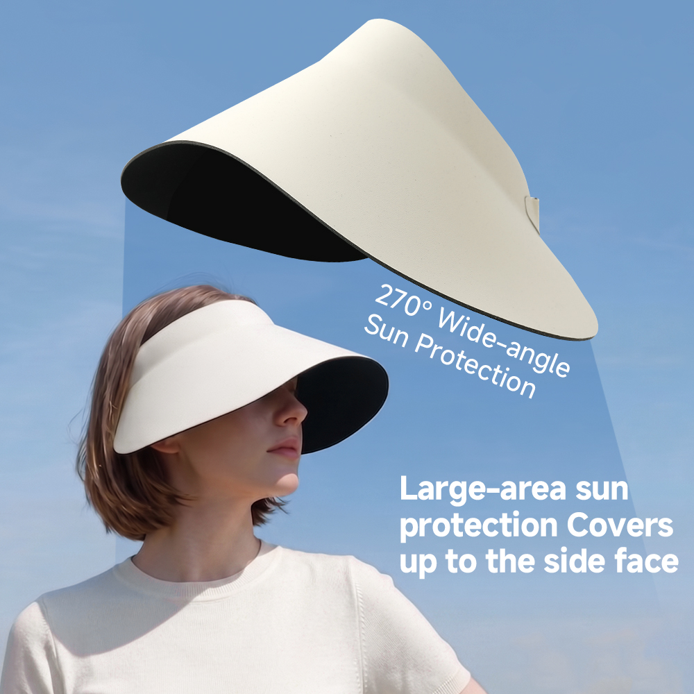 Chapeau de soleil pour femme avec protection UV, visière monobloc sans couture, large bord pour une protection complète, casquette de soleil à dessus creux