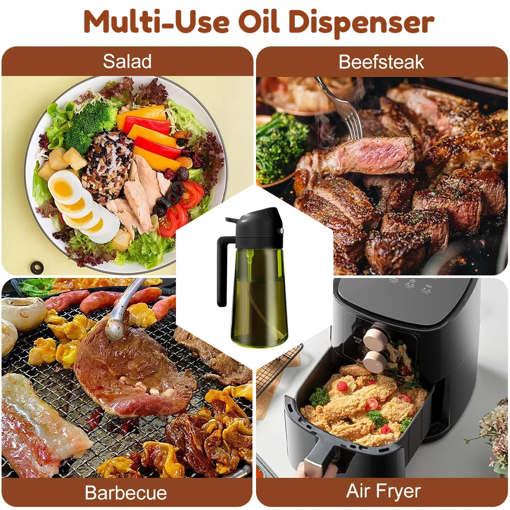 Pulvérisateur d'huile foncée bloquant la lumière 470ML/16oz pour la cuisson bouteille distributrice d'huile d'olive 2 en 1 pour la cuisine bouteille d'huile en verre vert foncé